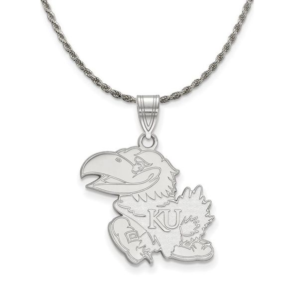 Sterling Silver U. of Kansas Jayhawks Large Pendant Necklace - 18 In